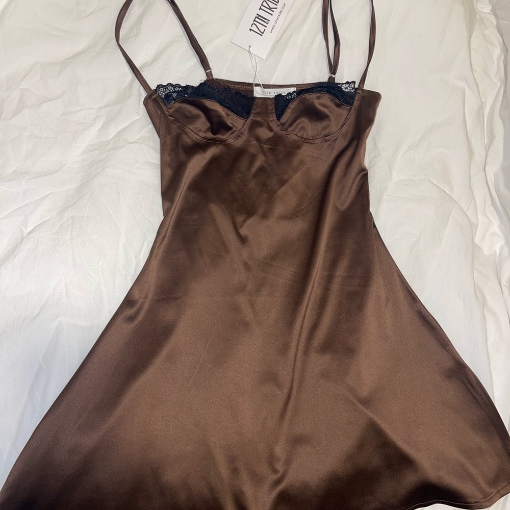 12th Tribe Chocolate Satin Mini Dress